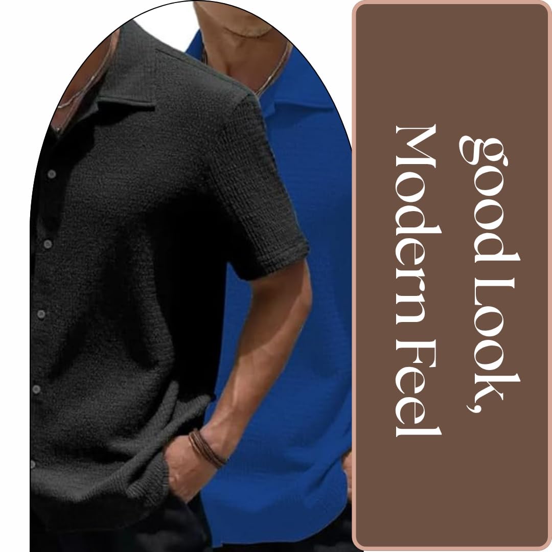 MiraMichi Men's Slim Fit Half Sleeve Polycotton Casual
