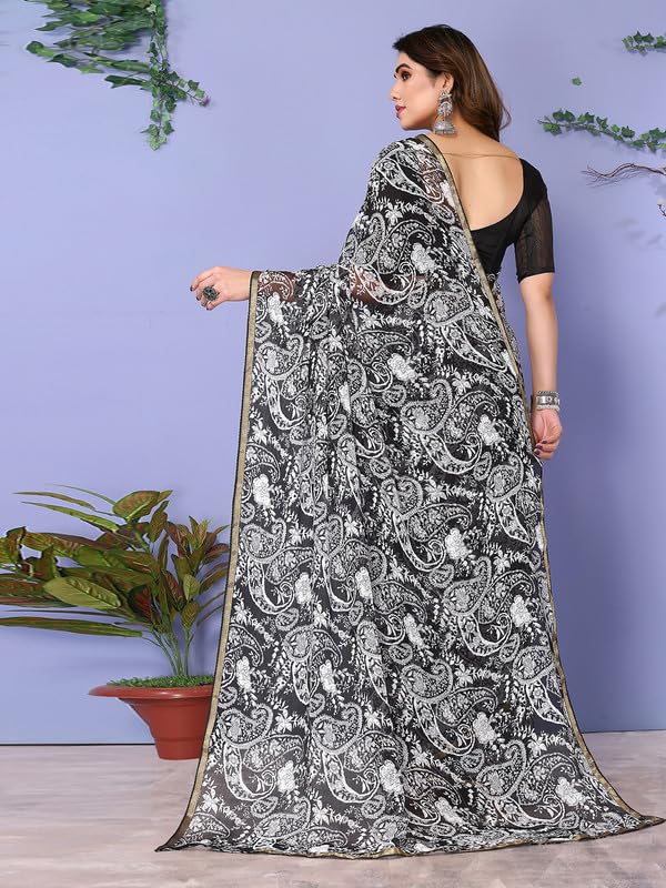 Women's Lace & Printed Chiffon Saree