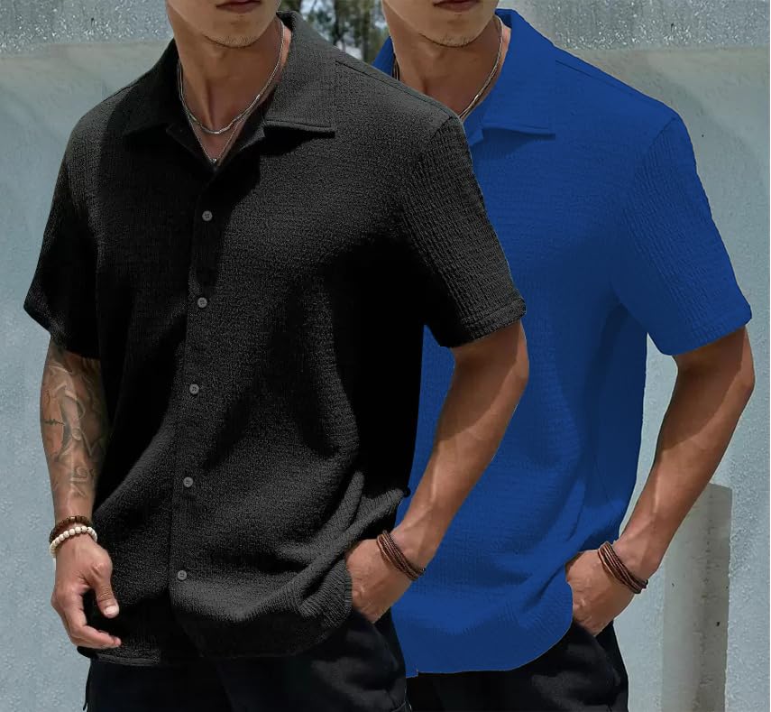 MiraMichi Men's Slim Fit Half Sleeve Polycotton Casual