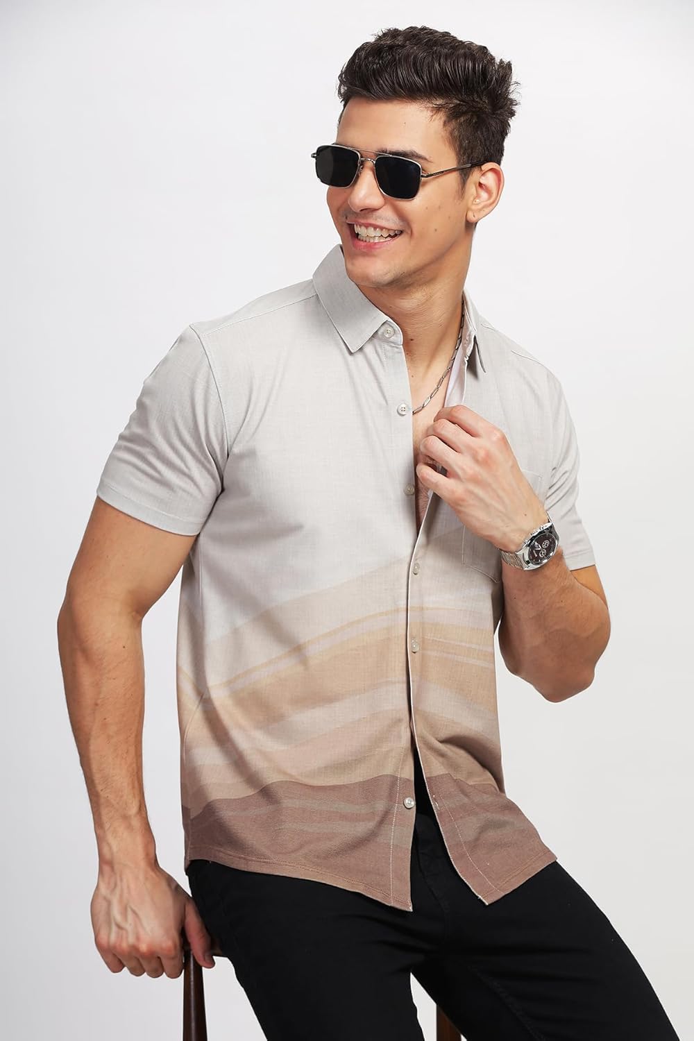 BULLMER Trendy Regular Fit Printed Causal Shirt for Men