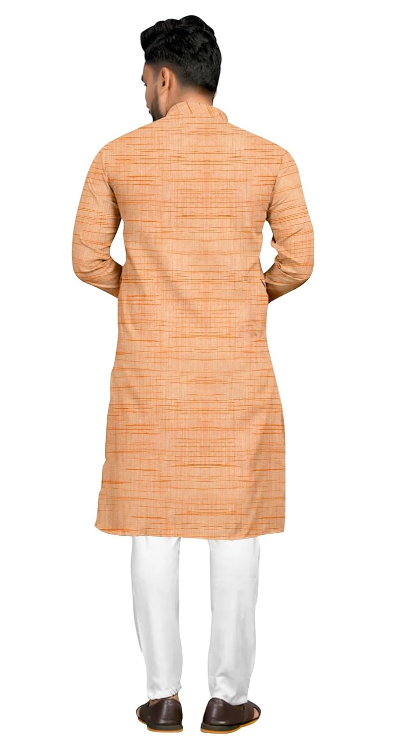 Mens Cotton Blend Full Sleeves Solid Casual Long Kurta
