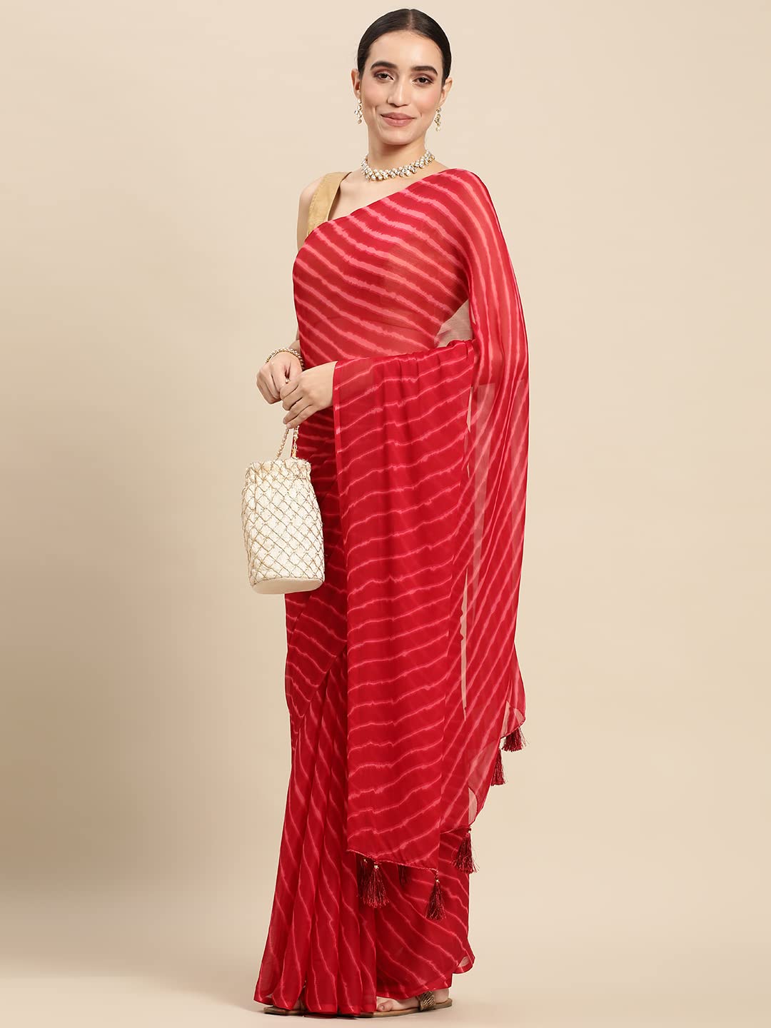 Women's Chiffon Lehriya Printed Saree Without Blouse