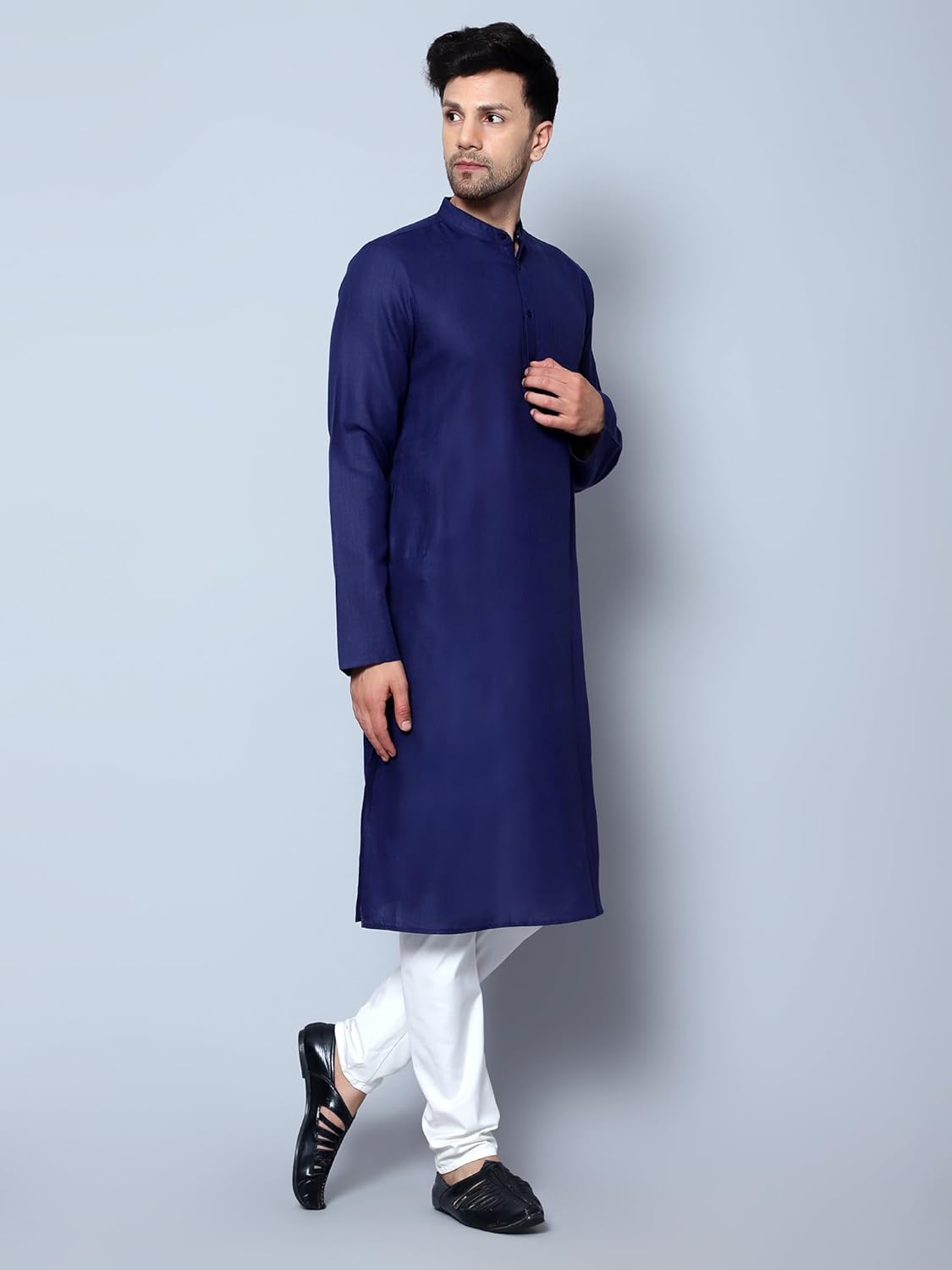 LATEST CHIKAN Men's Cotton Blend Solid Long Kurta
