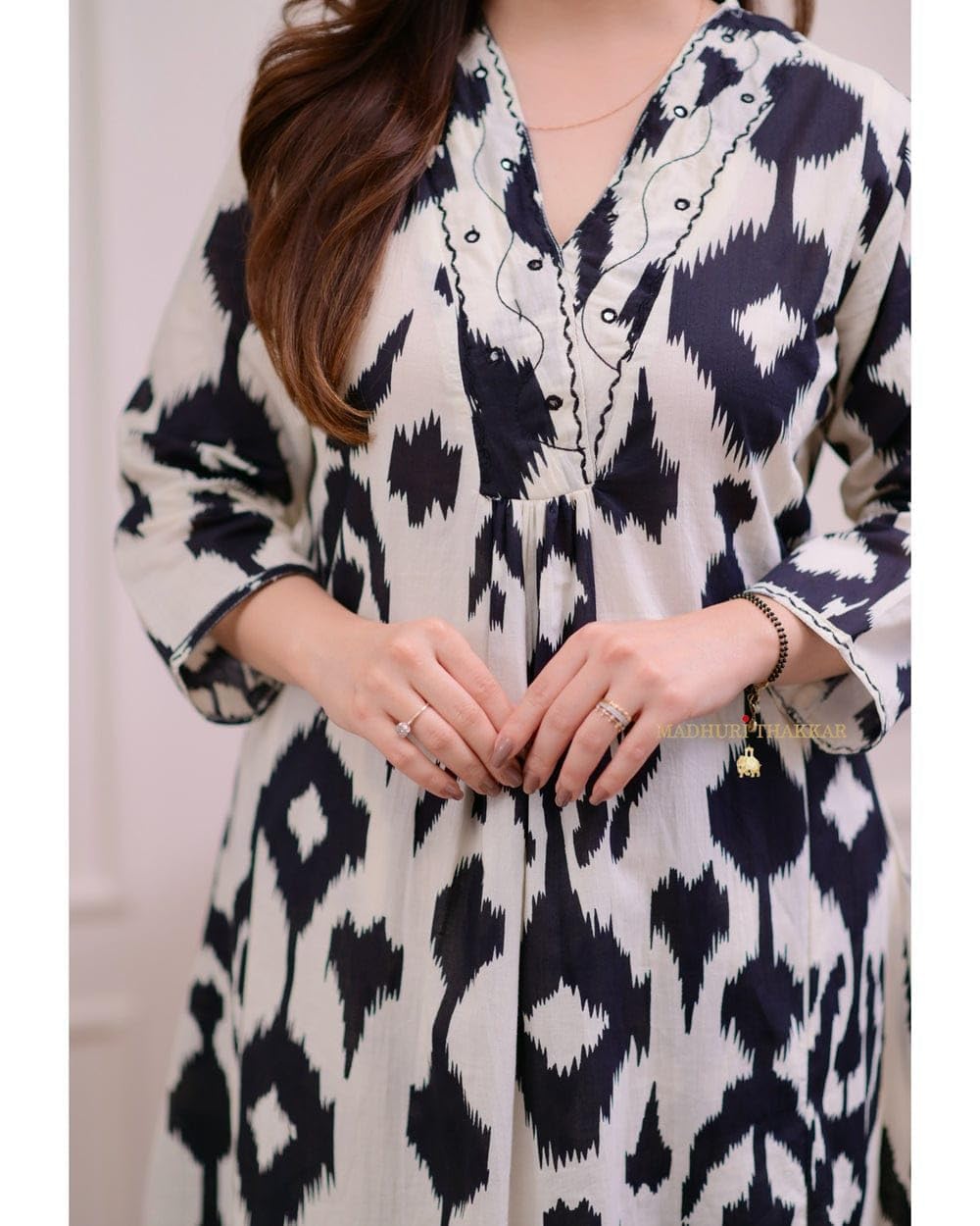 Ivory Green Floral Rayon A LINE Kurta Palazzo Set