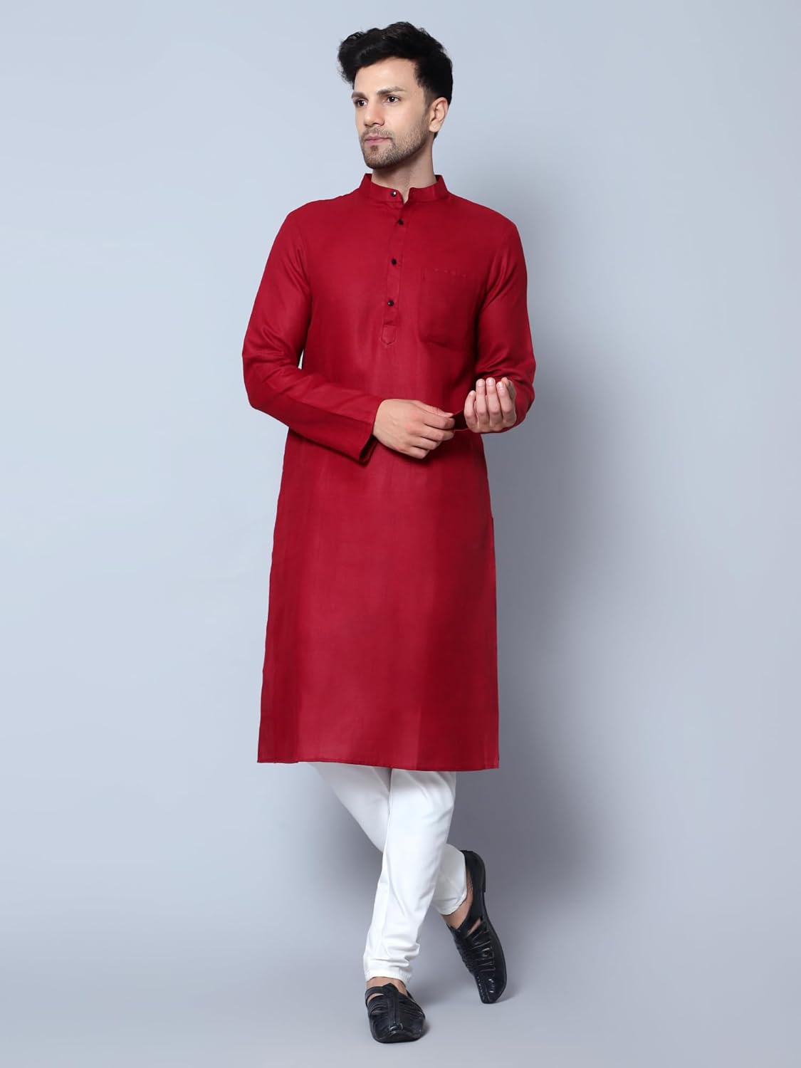 LATEST CHIKAN Men's Cotton Blend Solid Long Kurta
