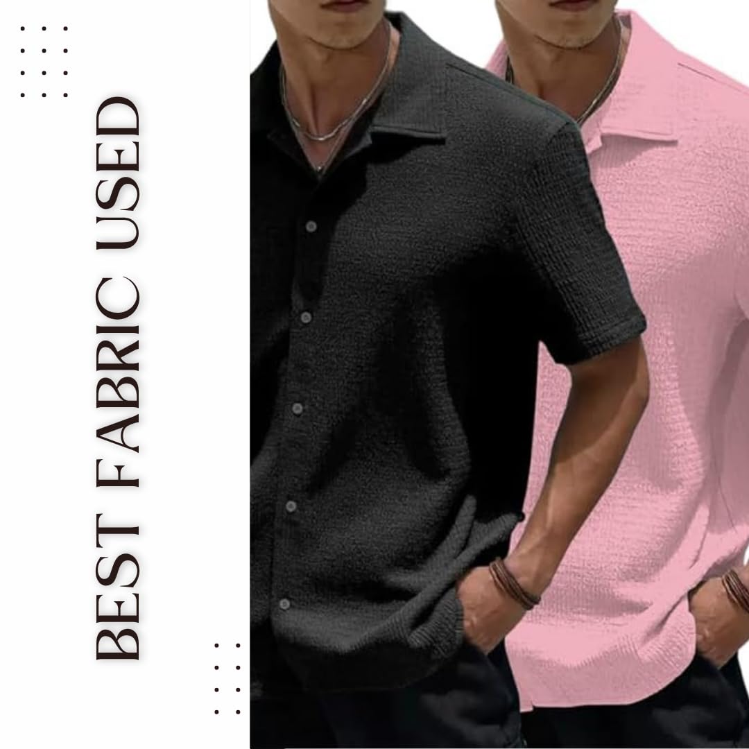 MiraMichi Men's Slim Fit Half Sleeve Polycotton Casual