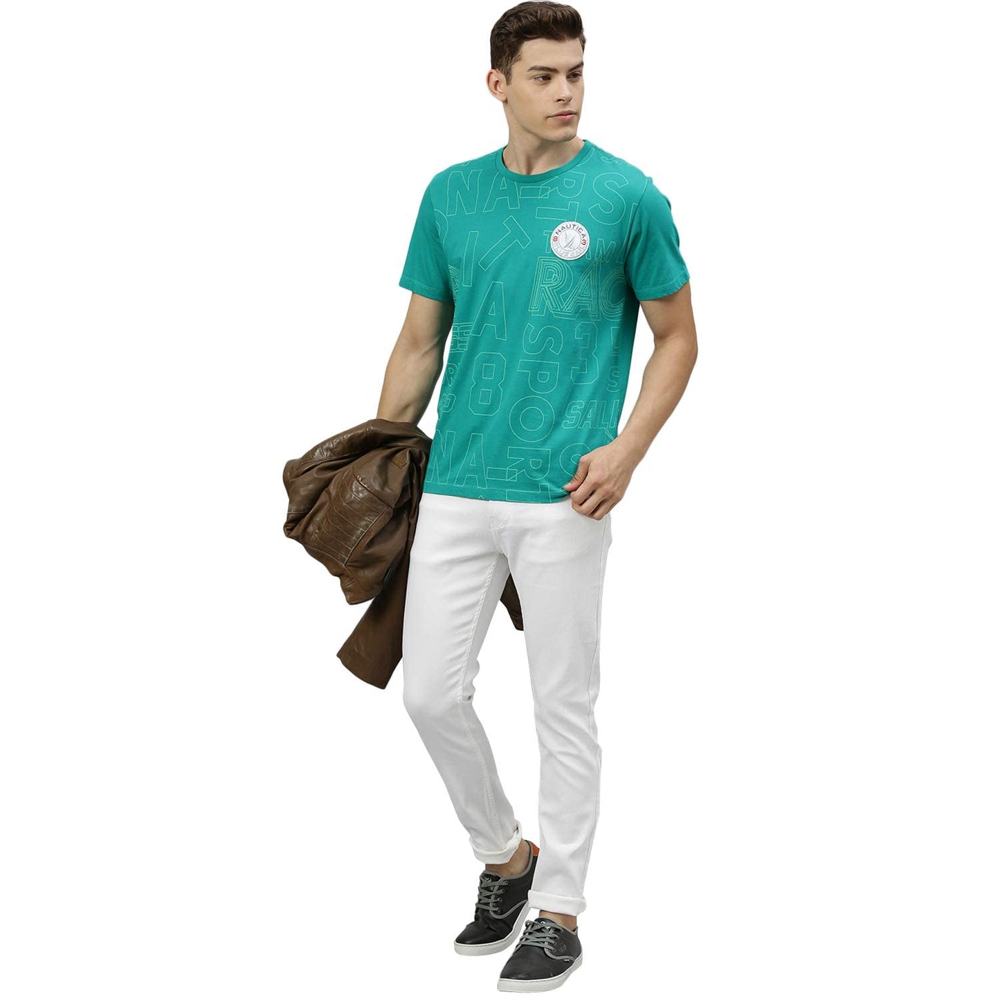 Linaria Men's Slim Fit Stretchable Jeans White