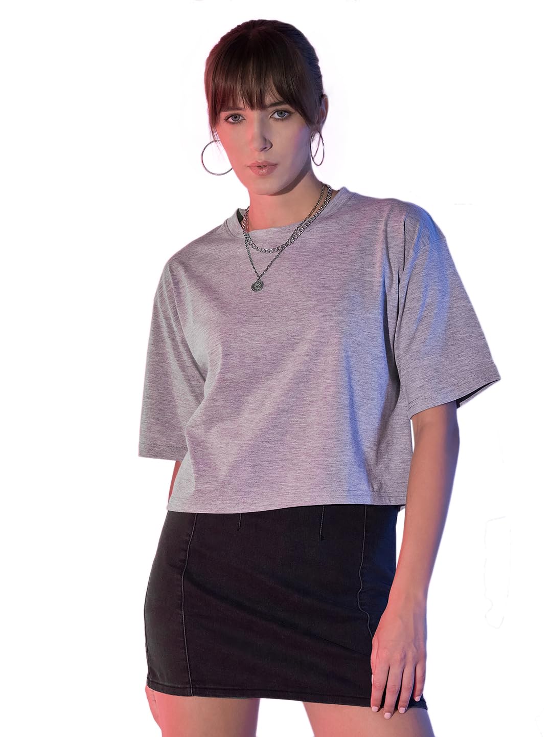 Boxy Fit Drop Shoulder Baggy Fit Cropped Tshirts Cotton Solid Loose Fit Round Neck Women Short T-Shirt