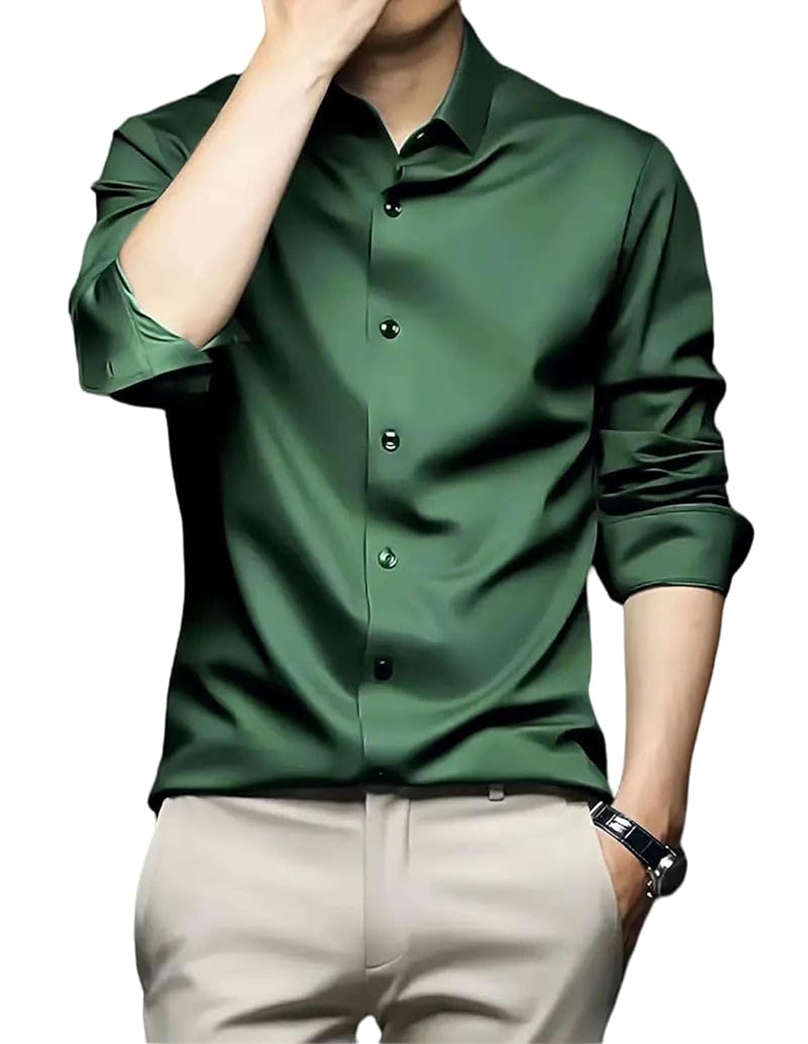 IndoPrimo Men's Stylish Solid Satin Casual Shirt