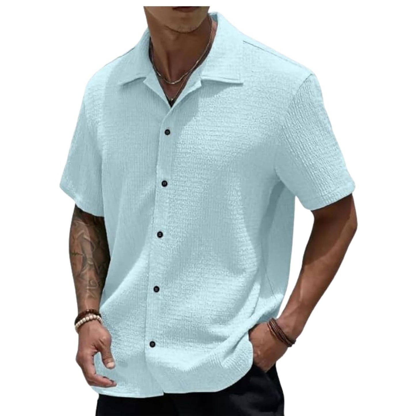 MiraMichi Men's Slim Fit Half Sleeve Polycotton Casual