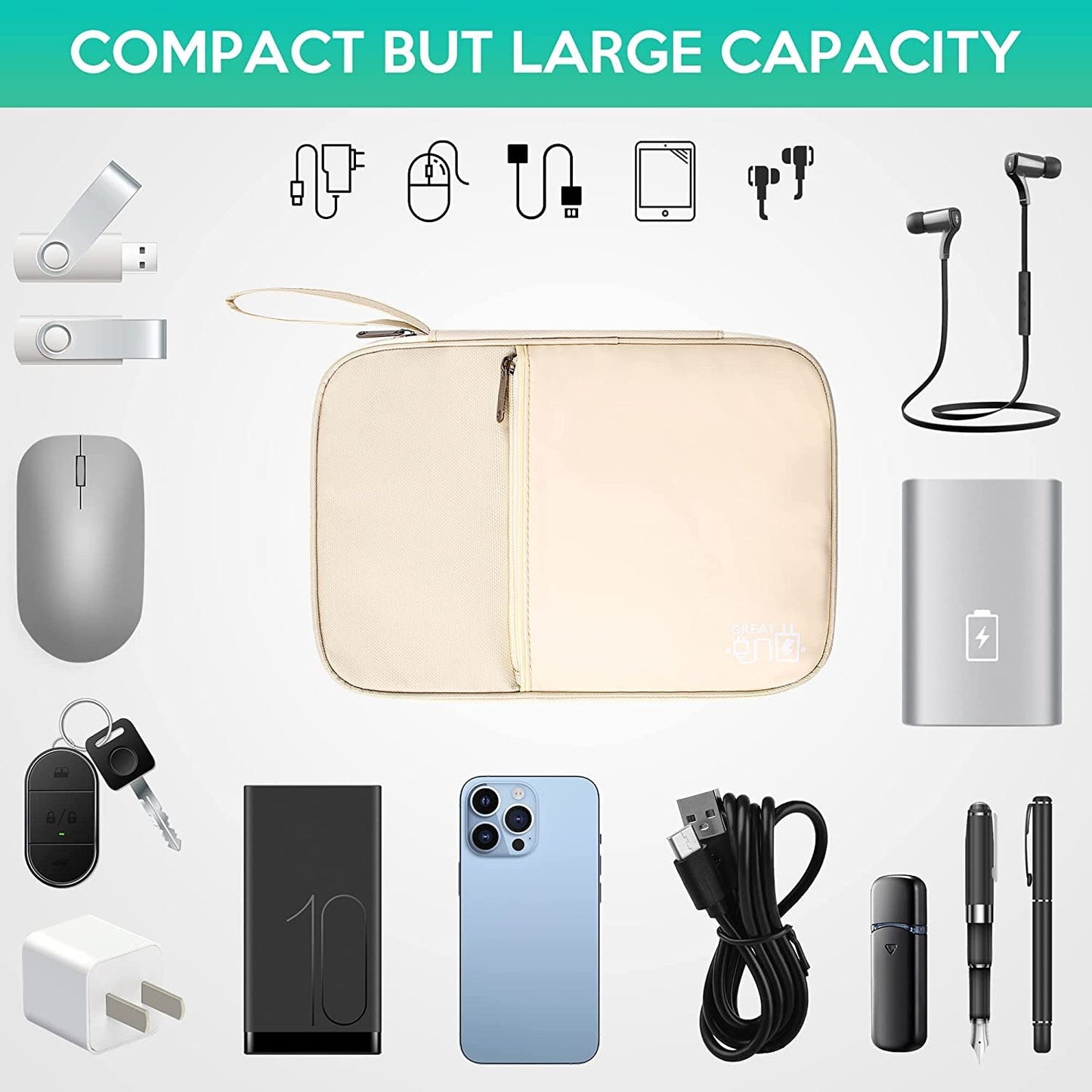 Electronics Organizer Bag Waterproof Carrying Pouch