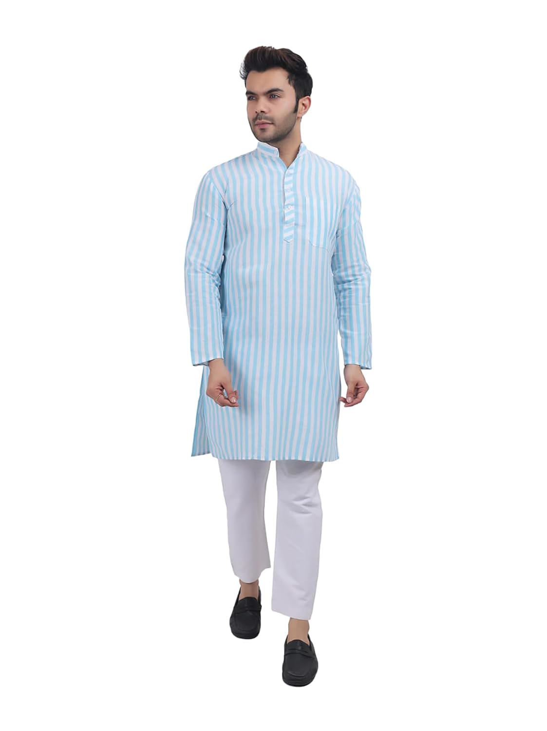 A F COLLECTION STORE Men's Khadi Cotton Striped Casual Long Kurta | Long Sleeves for Men | Regular Fit Cotton Stripedd Long Kurta