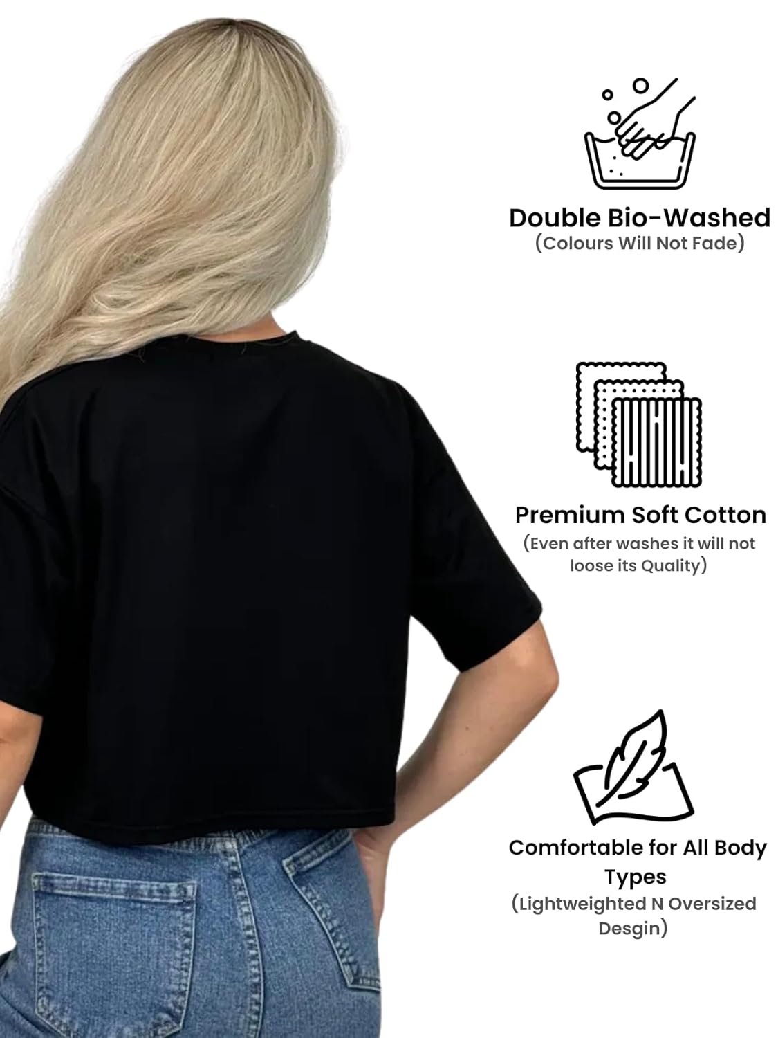 Pennywears.Co Women's & Girls Loose Fit Crop Tops/T-Shirt I Stylish Western N Casual Wear I Half Sleeves for Summer N Style with Jeans, Skirts Etc