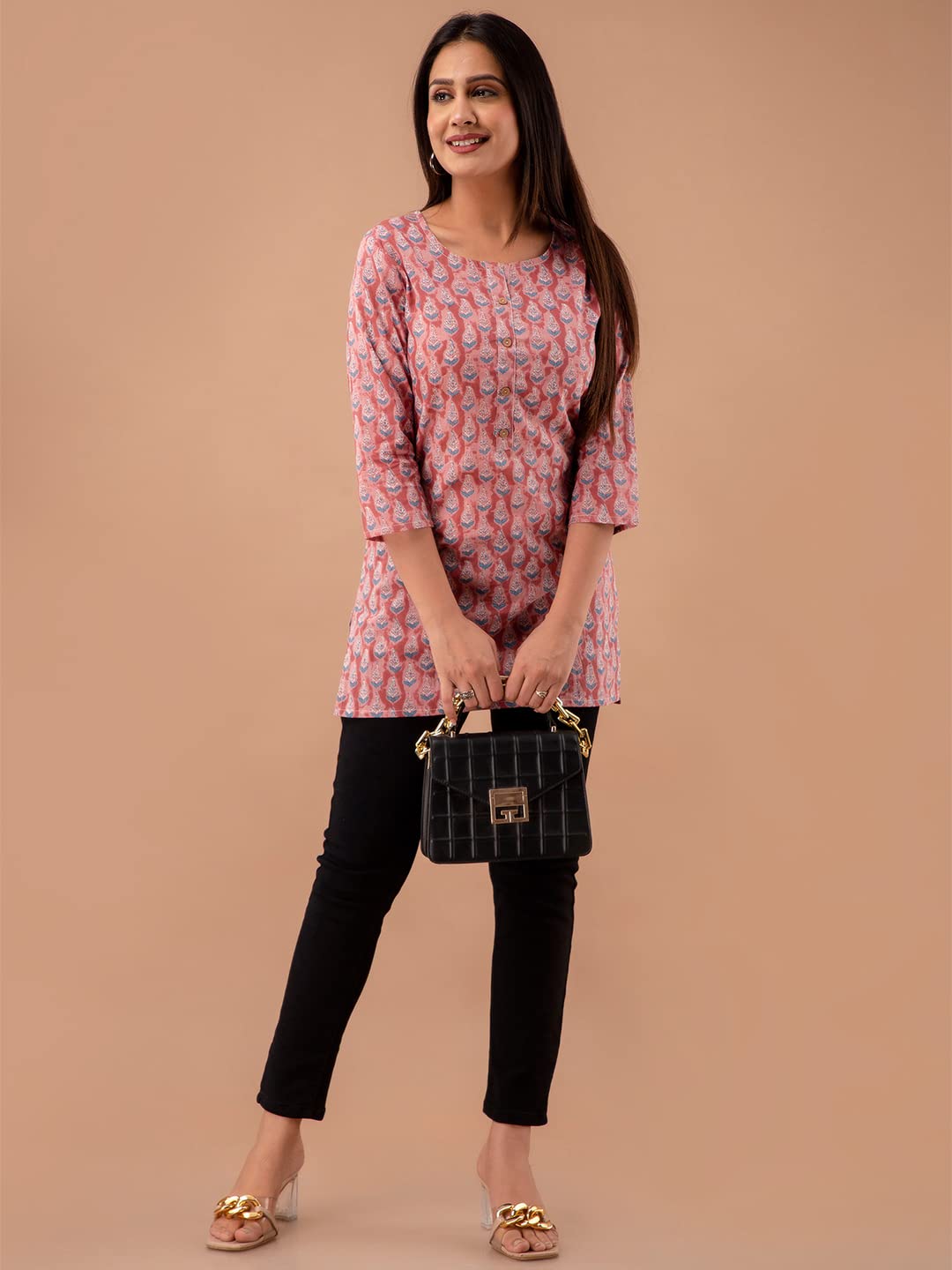 feranoid Women Cotton Printed Straight Short Kurti
