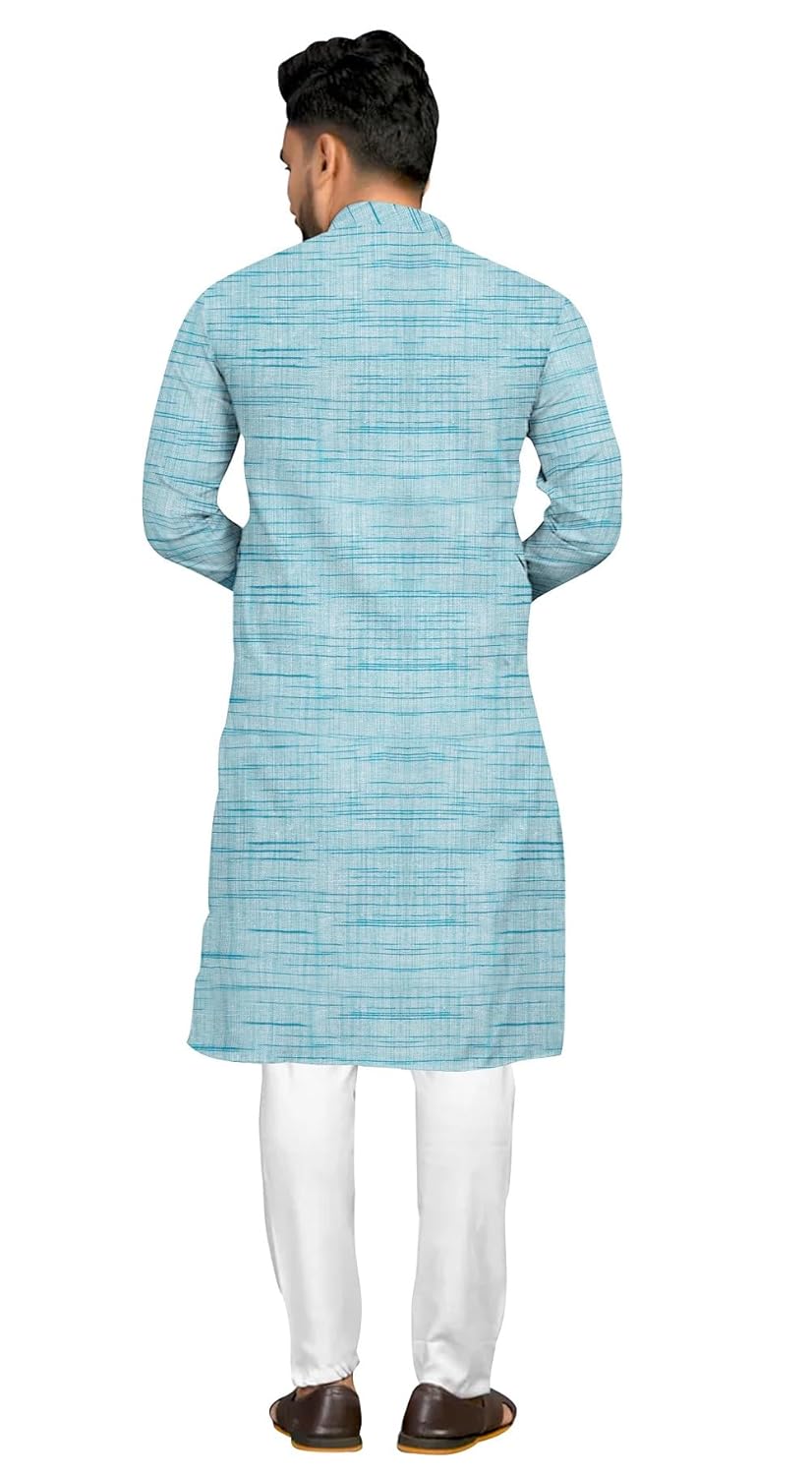 Mens Cotton Blend Full Sleeves Solid Casual Long Kurta