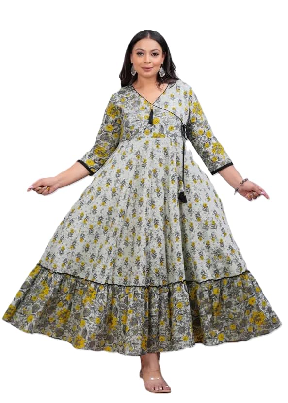 Women's Rayon Anarkali Floral Printed Angrakha Kurta