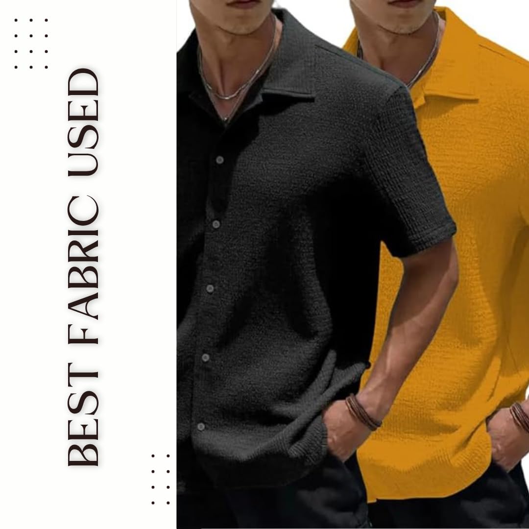 MiraMichi Men's Slim Fit Half Sleeve Polycotton Casual