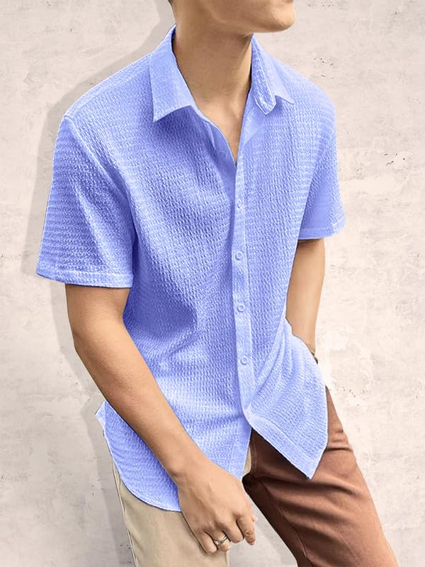 Pinkmint Popcorn Shirt for Men Soild Slim Fit Sleeve