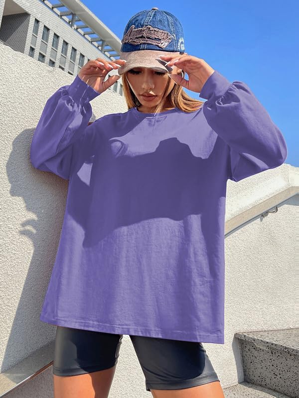 CHKOKKO Oversized Round Neck Drop Shoulder Solid