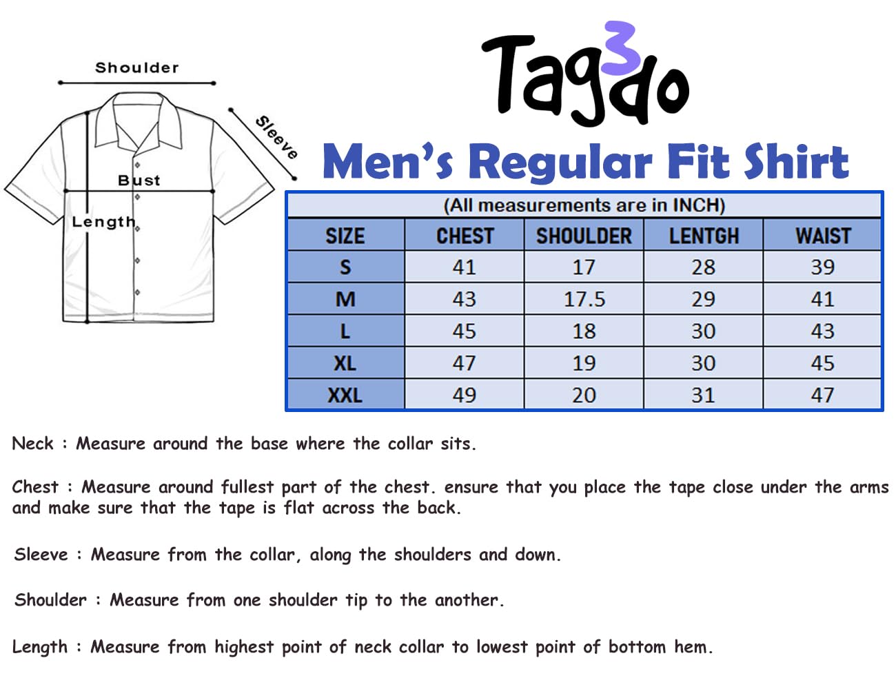 TAGDO Men's Regular Fit Casual Shirt