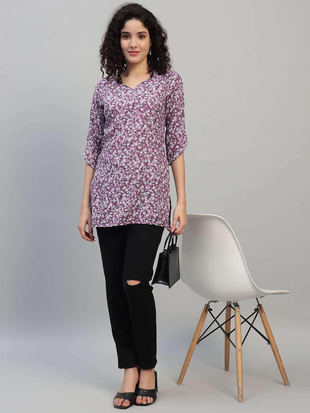 VEERSTOW Women's Cotton Short Kurti 3/4 Sleeve