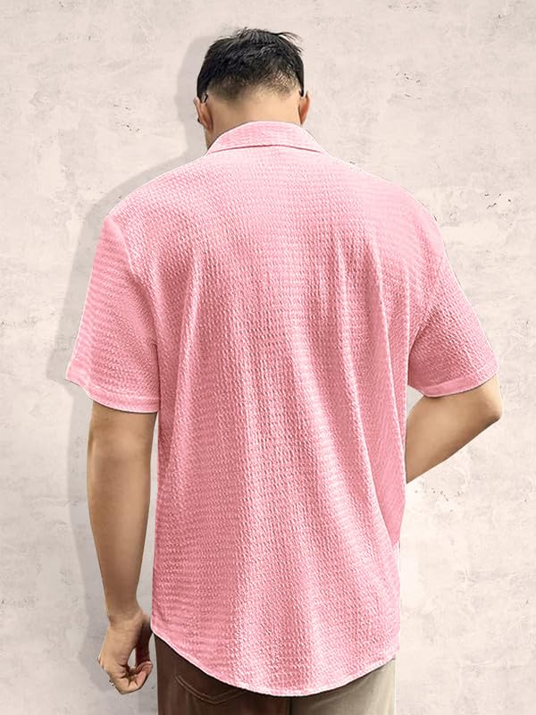 Pinkmint Popcorn Shirt for Men Soild Slim Fit Sleeve