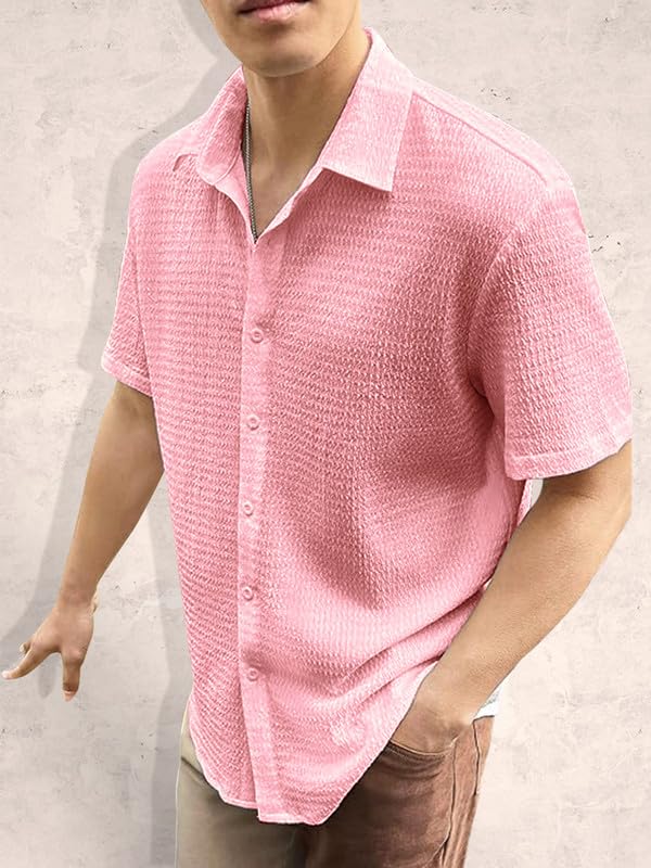 Pinkmint Popcorn Shirt for Men Soild Slim Fit Sleeve