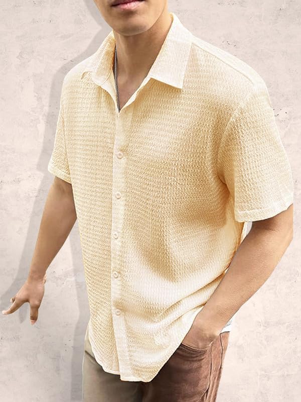 Pinkmint Popcorn Shirt for Men Soild Slim Fit Sleeve