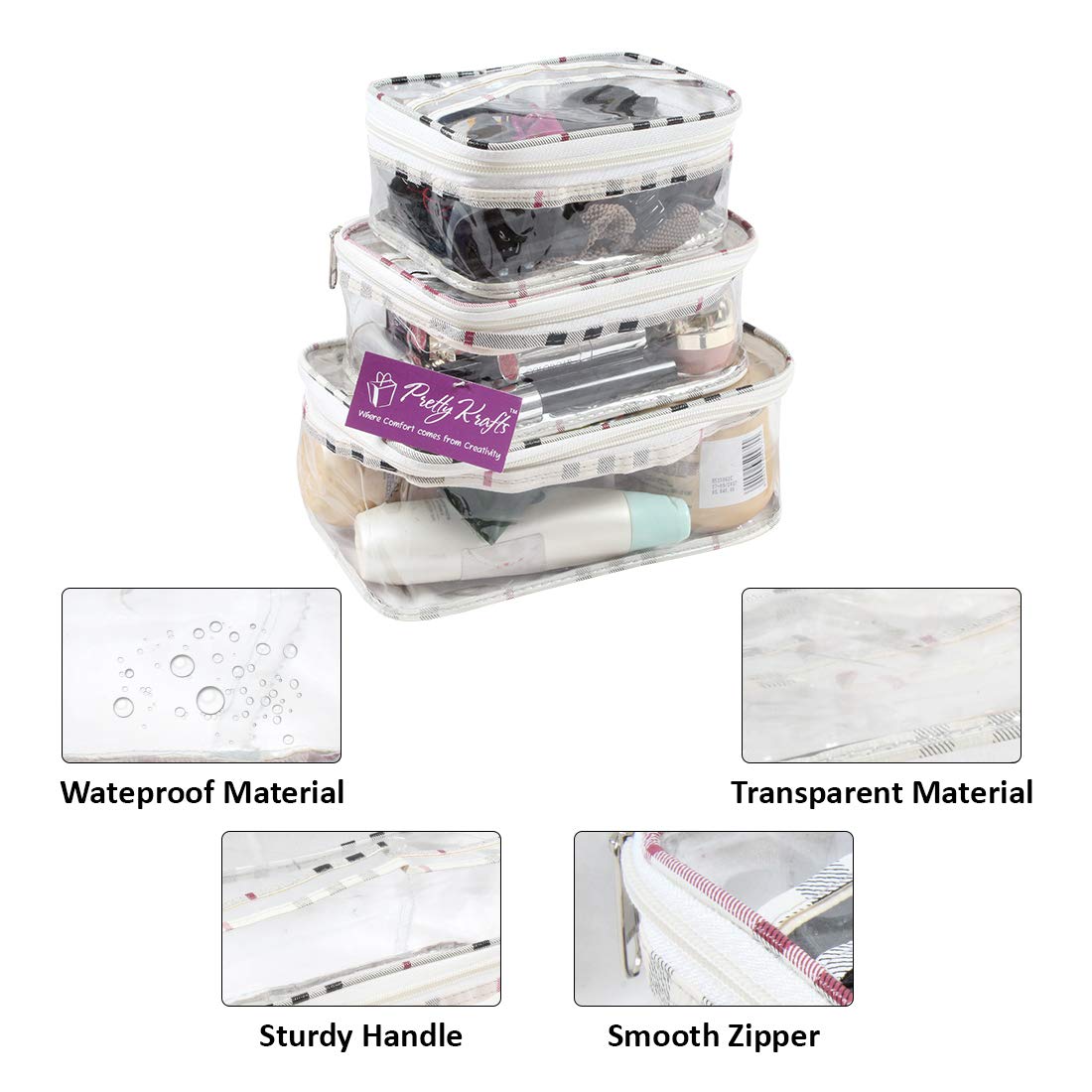 PrettyKrafts Set of 3 Multipurpose Transparent Pouch