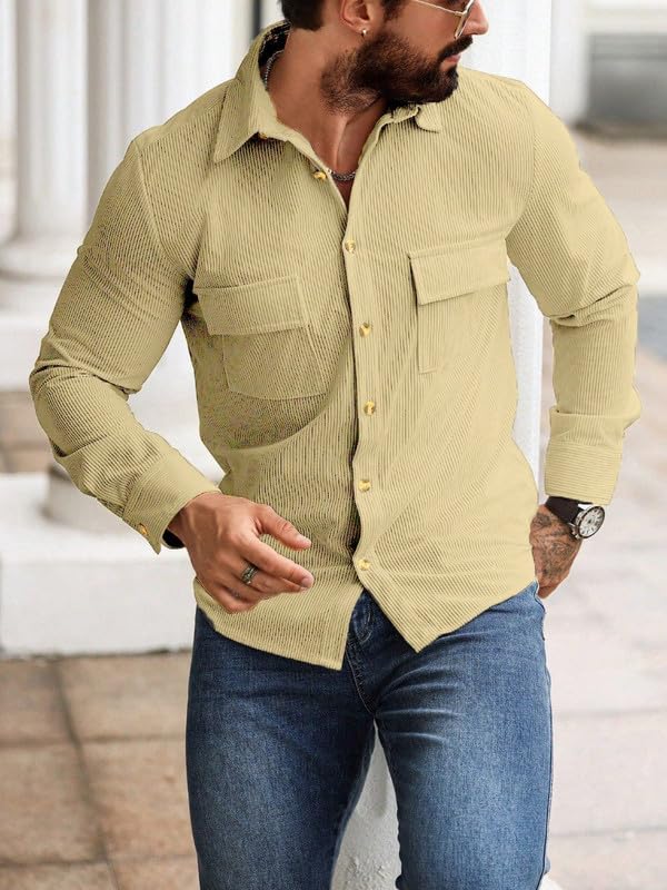 MiraMichi Corduroy Men's Full Sleeve Casual Striped