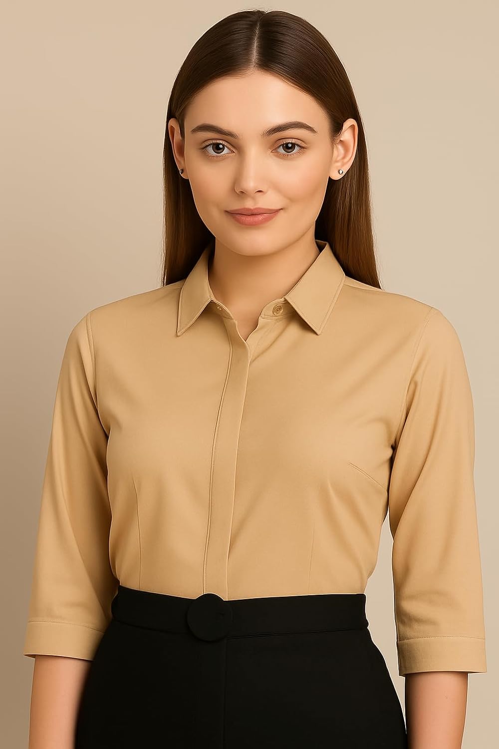 PRIASE B Women's Formal Shirt – 3/4 Sleeve Slim Fit Solid