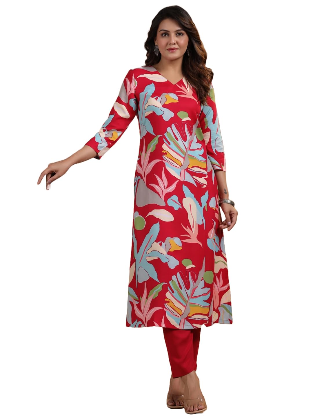 ANNI DESIGNER Women's Chanderi Straight Printed