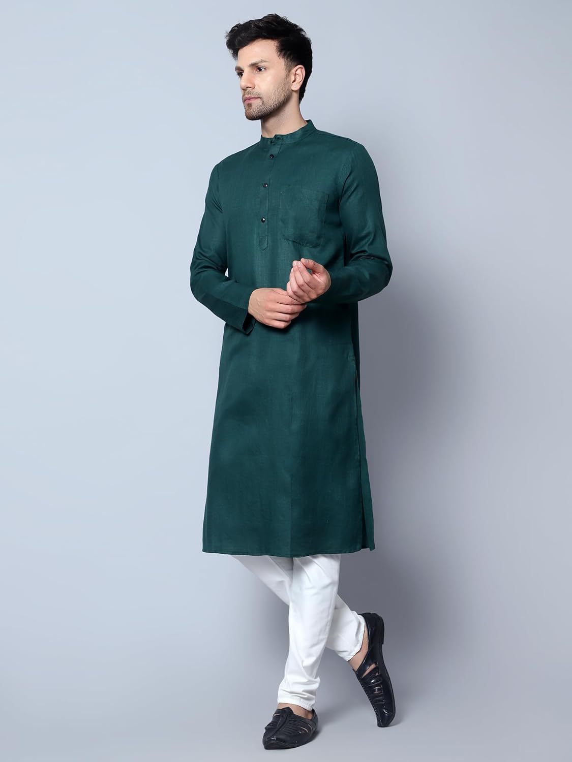 LATEST CHIKAN Men's Cotton Blend Solid Long Kurta