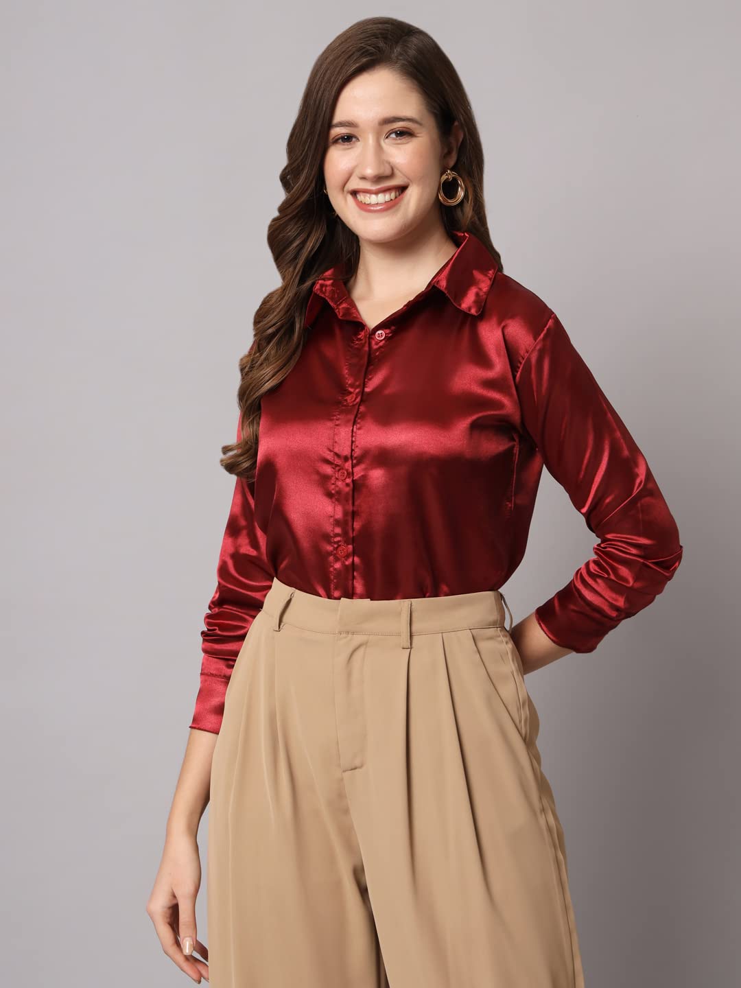FUNDAY FASHION Women Solid Formal Satin Regular Fit Shirt