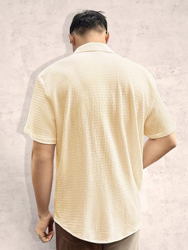Pinkmint Popcorn Shirt for Men Soild Slim Fit Sleeve