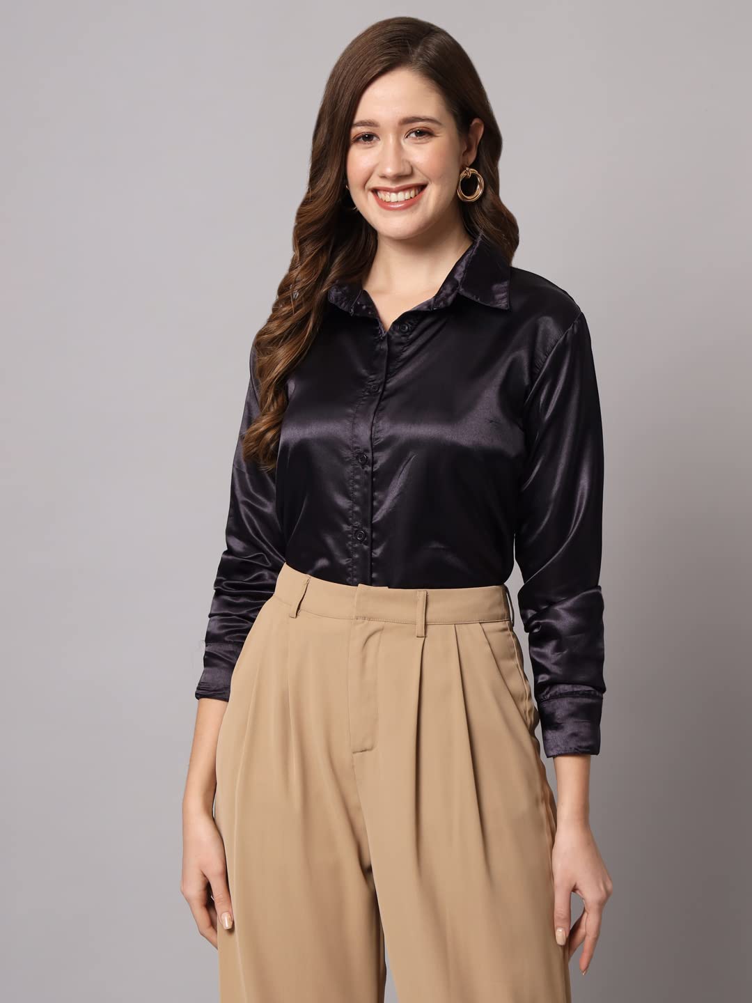 FUNDAY FASHION Women Solid Formal Satin Regular Fit Shirt