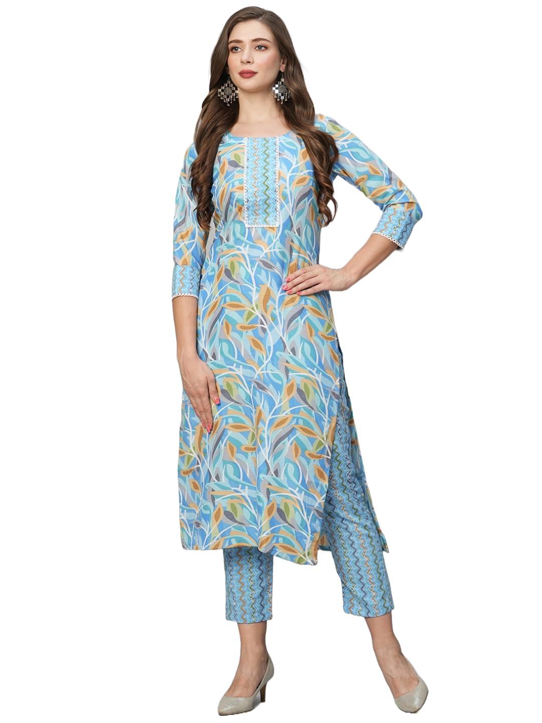 GoSriKi Women's Cotton Blend Floral Straight