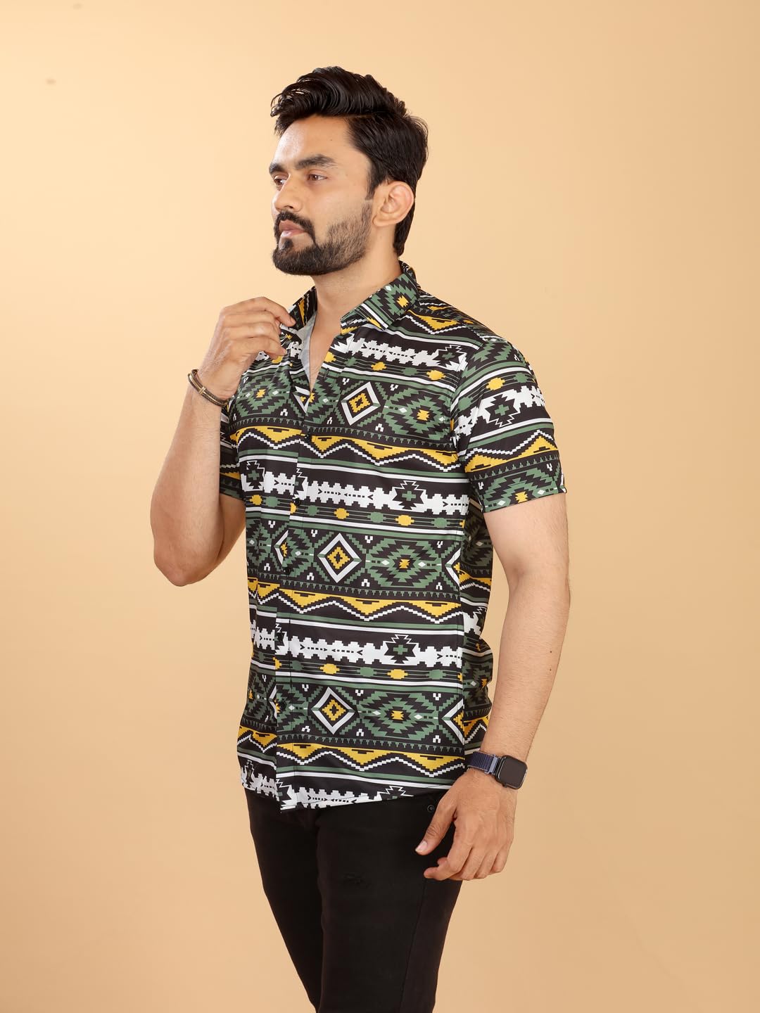 FABDECK Men's Short Sleeve Shirt, Aztec Geometric