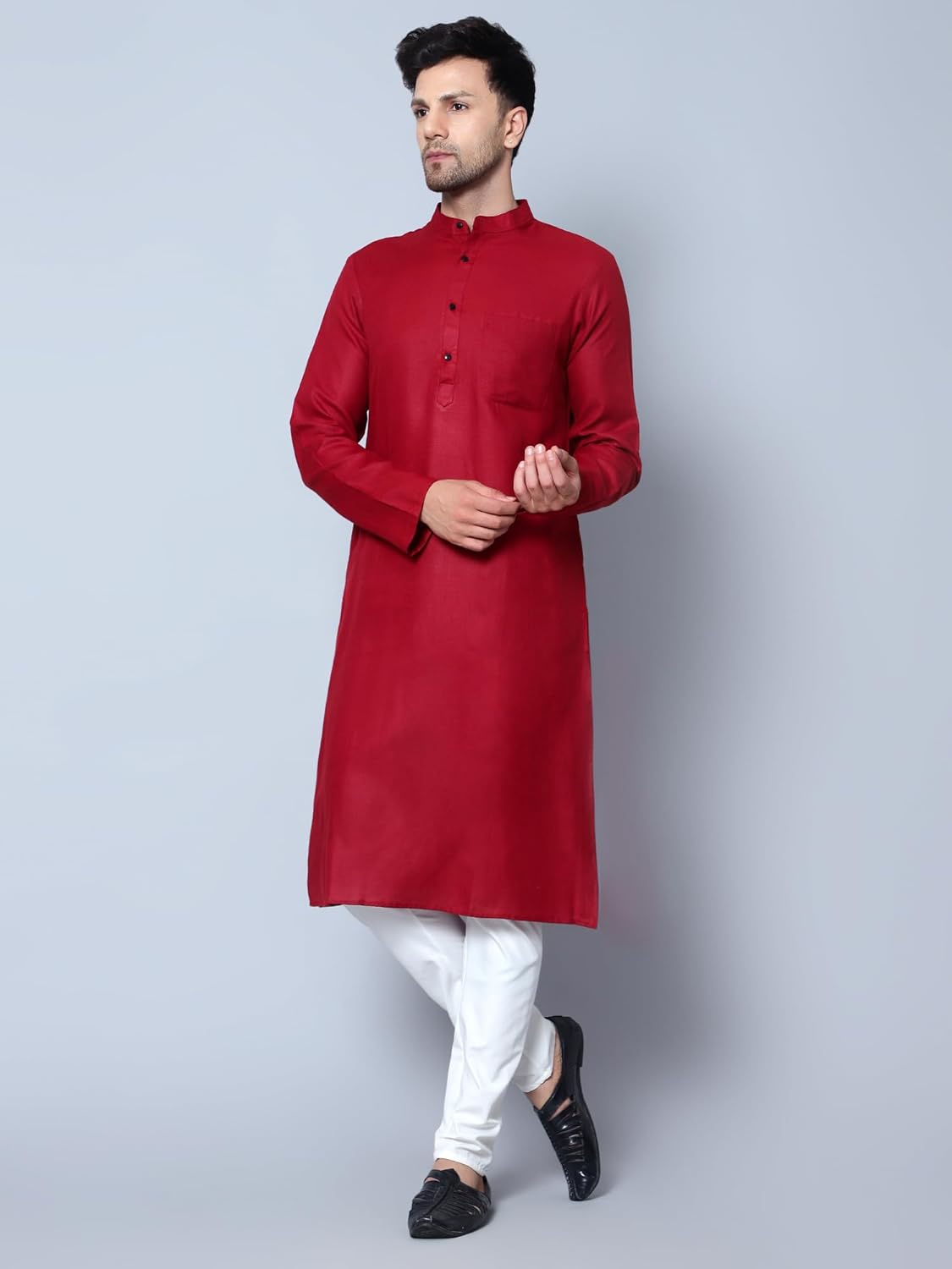 LATEST CHIKAN Men's Cotton Blend Solid Long Kurta