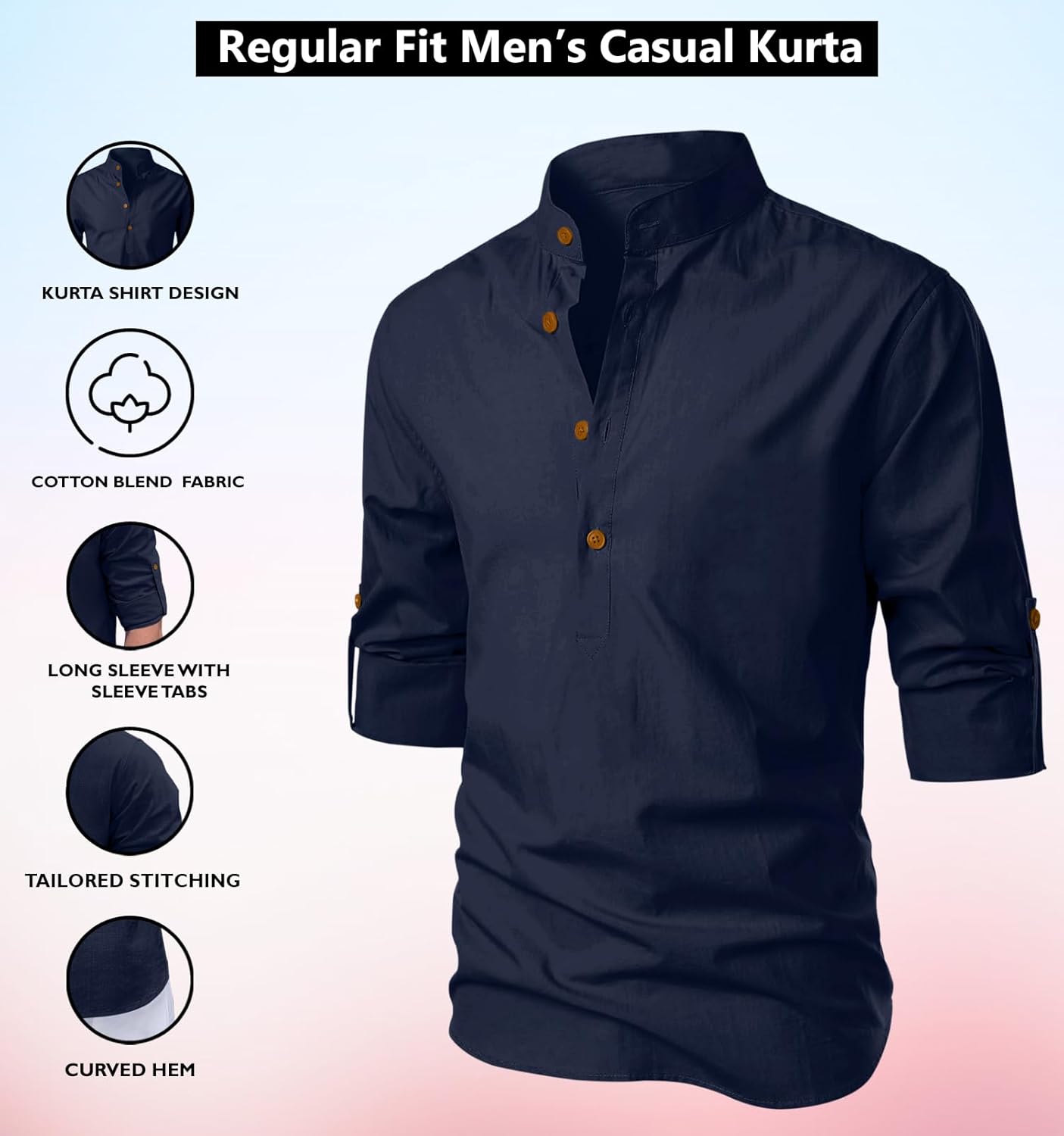 Zombom Men's Cotton Blend Mandarin Collar Self