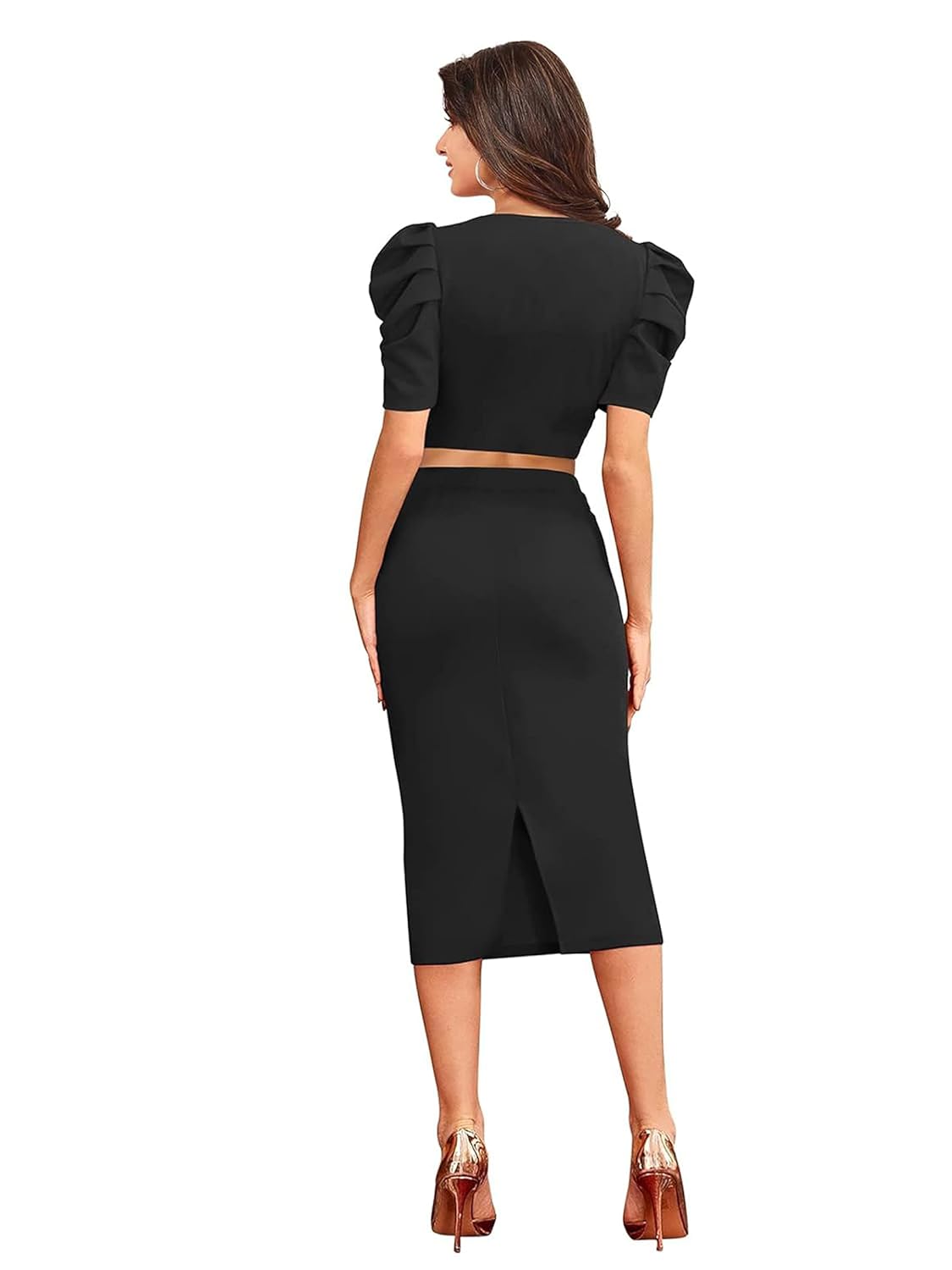 LONDON BELLY Women's Poly Cotton Top and Bottom Dress and Festival Bodycon Dress with Puff Sleeve