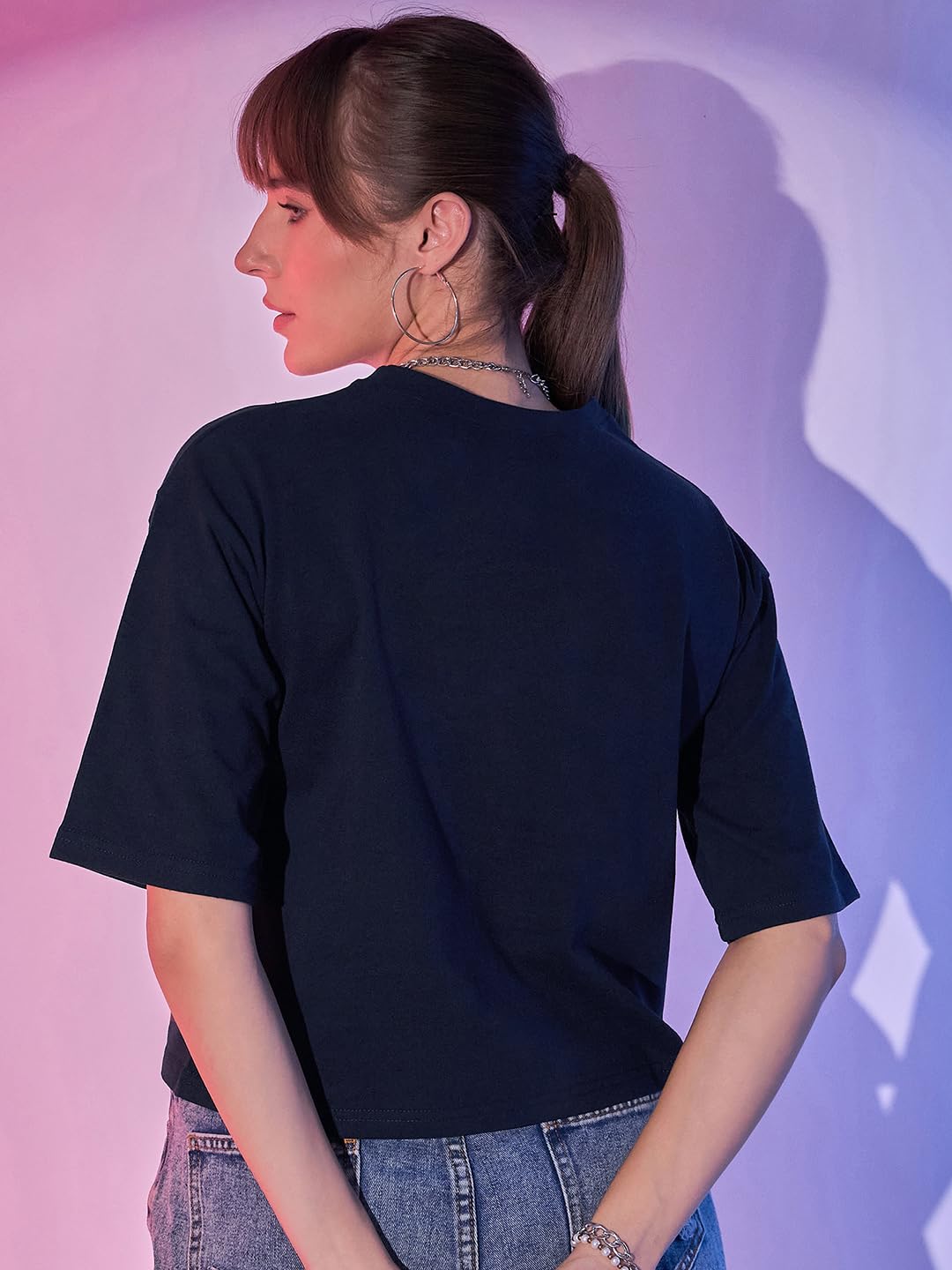 Boxy Fit Drop Shoulder Baggy Fit Cropped Tshirts Cotton Solid Loose Fit Round Neck Women Short T-Shirt