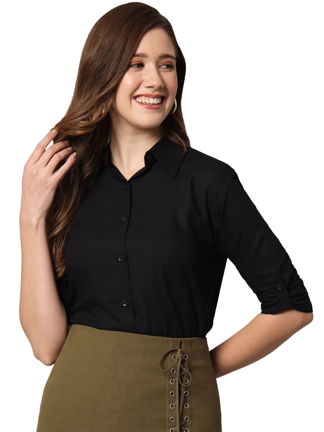 FUNDAY FASHION Women's Rayon Blend Regular Fit Solid Casual/Formal Button Shirt