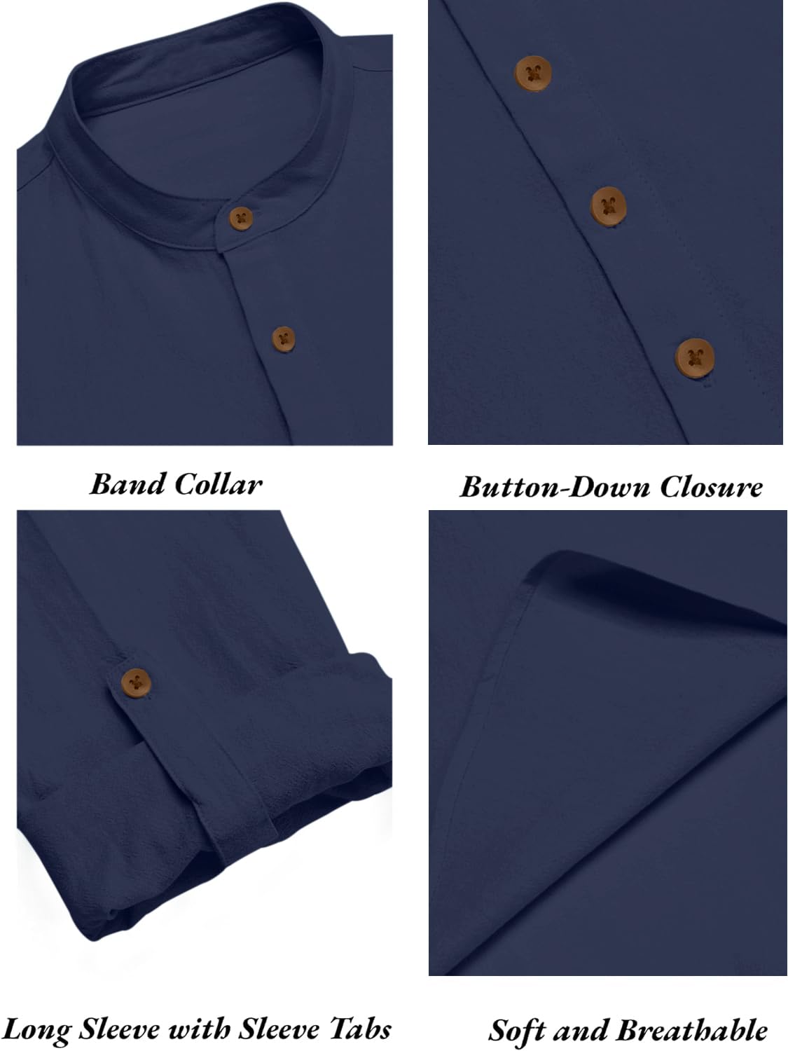 Zombom Men's Cotton Blend Mandarin Collar Self
