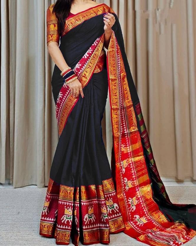 Women Cotton Silk Saree with unstitched blouse