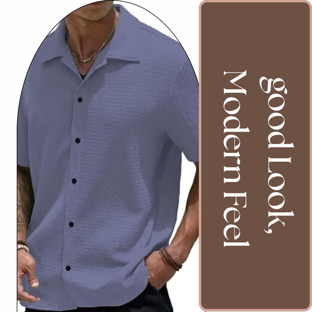 MiraMichi Men's Slim Fit Half Sleeve Polycotton Casual