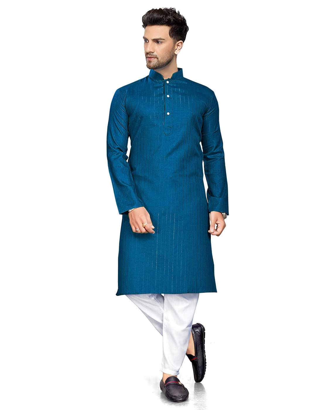 Enmozz Men's Textured Lining Kurta