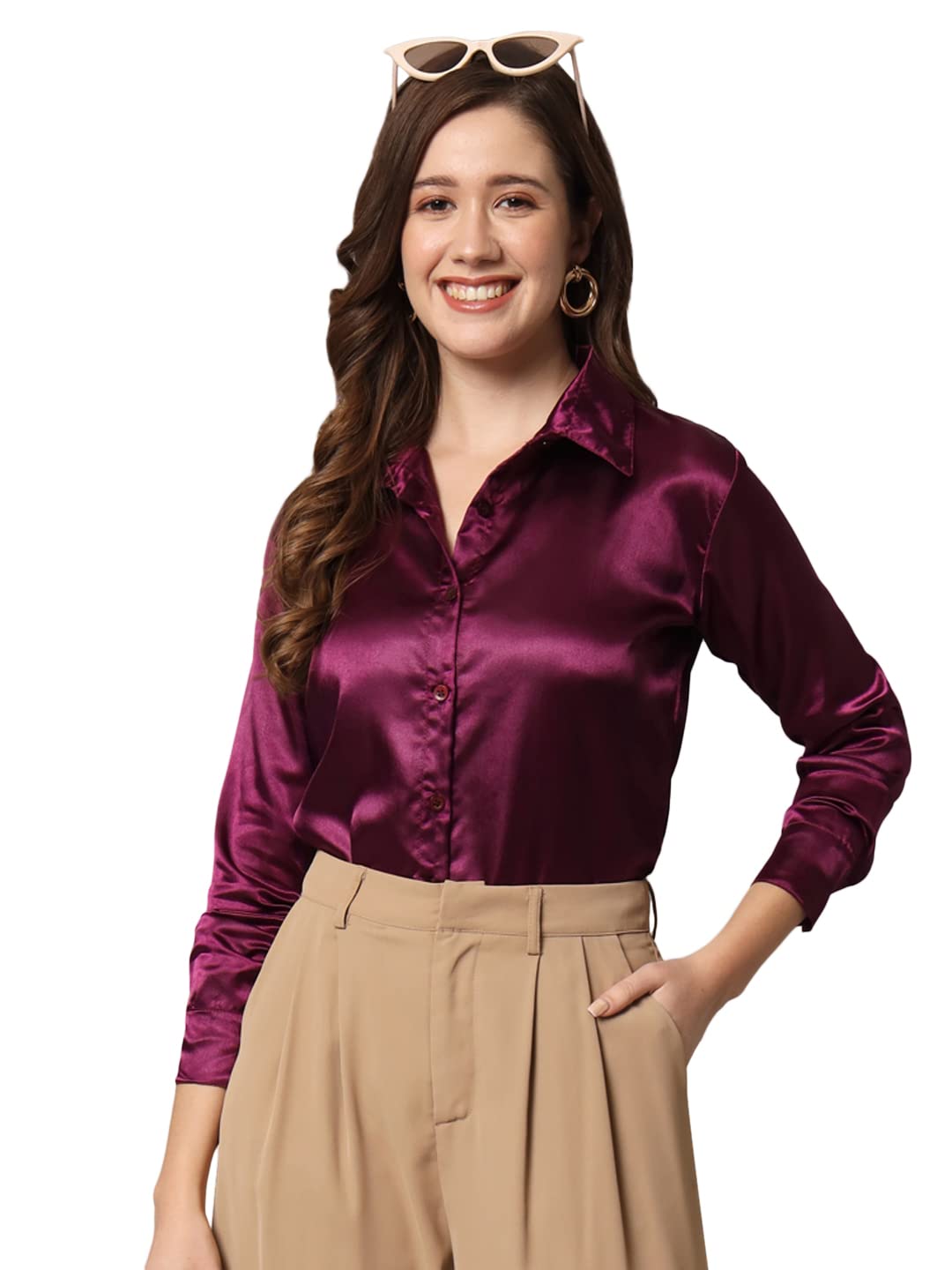 FUNDAY FASHION Women Solid Formal Satin Regular Fit Shirt