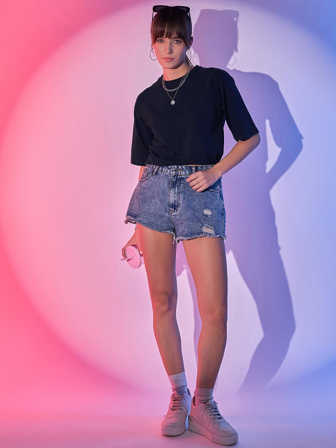 Boxy Fit Drop Shoulder Baggy Fit Cropped Tshirts Cotton Solid Loose Fit Round Neck Women Short T-Shirt