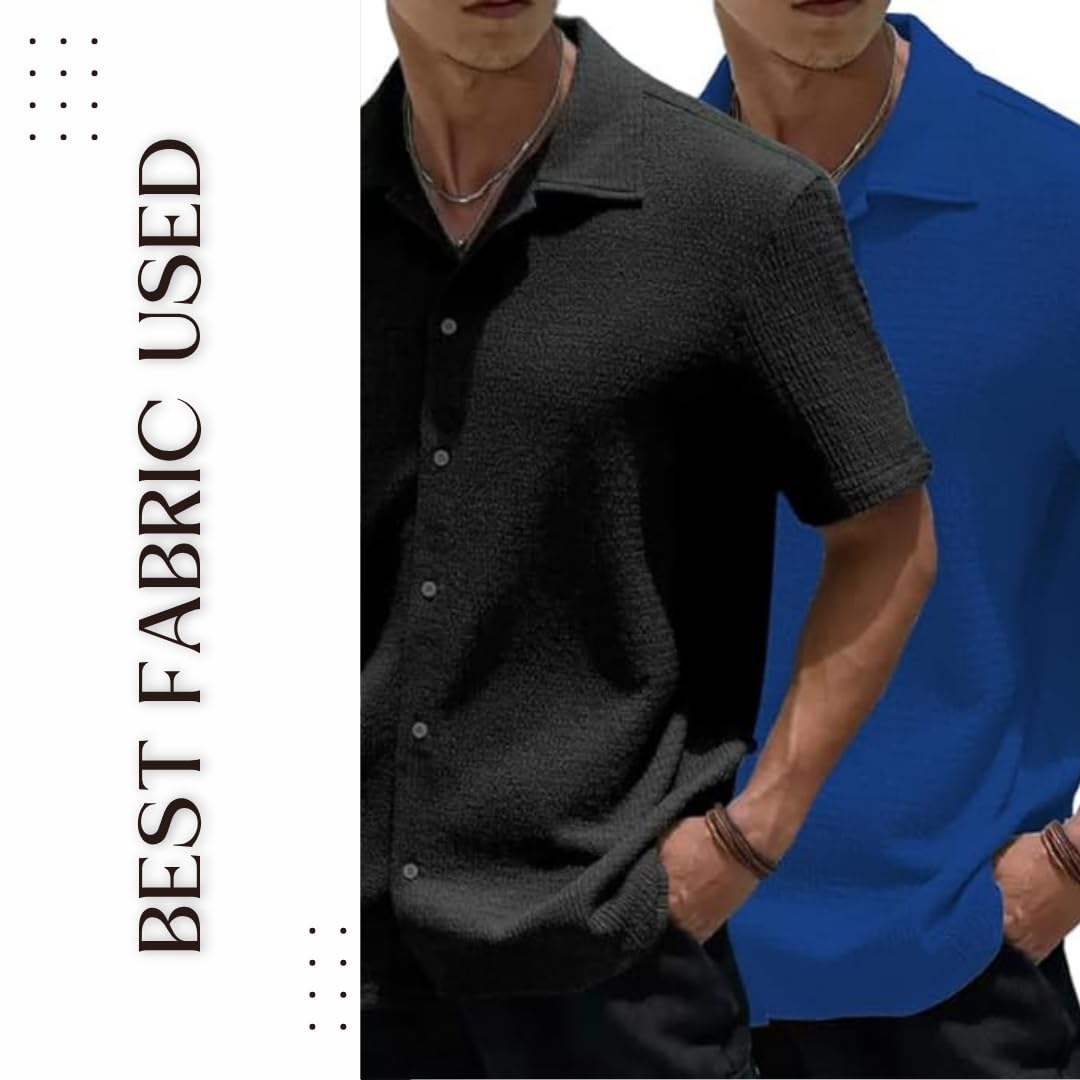 MiraMichi Men's Slim Fit Half Sleeve Polycotton Casual